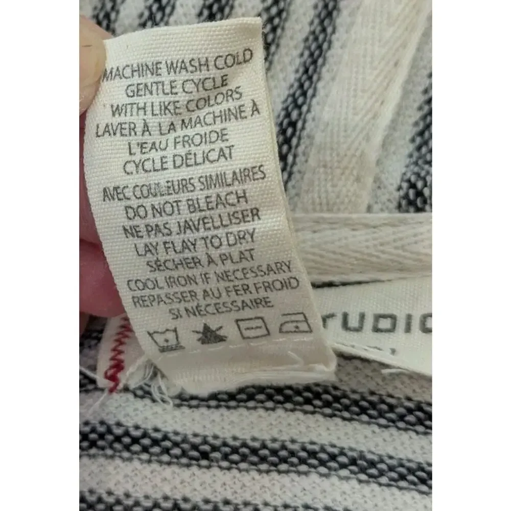 Max Studio Black & White Weekend Striped 100% Cotton Open Cardigan Hoodie Size M